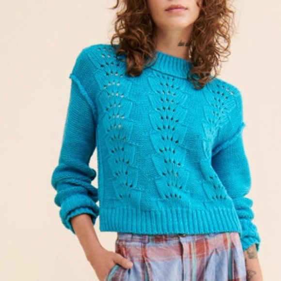 Free People Bell Song Sweater Pullover Medium Teal Blue - Picture 1 of 7